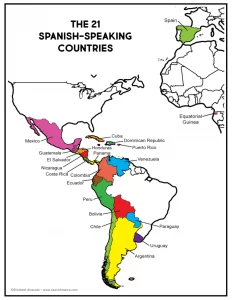 Map of the 21 Spanish speaking countries